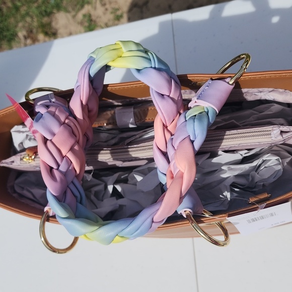 NWT BETSEY JOHNSON SADDLE COLOR TOTE W/OMBRE BREADED HANDEL - Picture 7 of 8